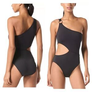 Michael Kors Black One-Shoulder Cutout One-Piece Swimsuit